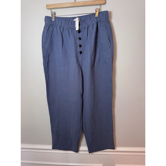 Madewell Blue Pull-On High-Rise Pants Comfy Linen Blend Light Womens Sz L NWT - Picture 8 of 10